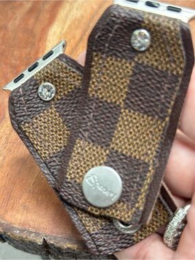 SPARK'L Brand Apple Watch Band Upcycled Damier Adjustable Rhinestone Accent